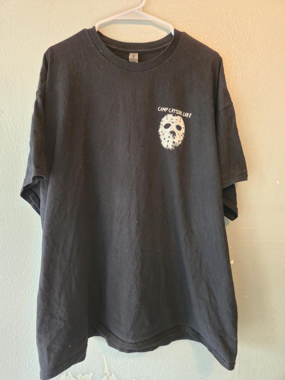 Camp Crystal Lake Graphic T-Shirt Black Horror Movie Jason Mask MENS SIZE 2XL